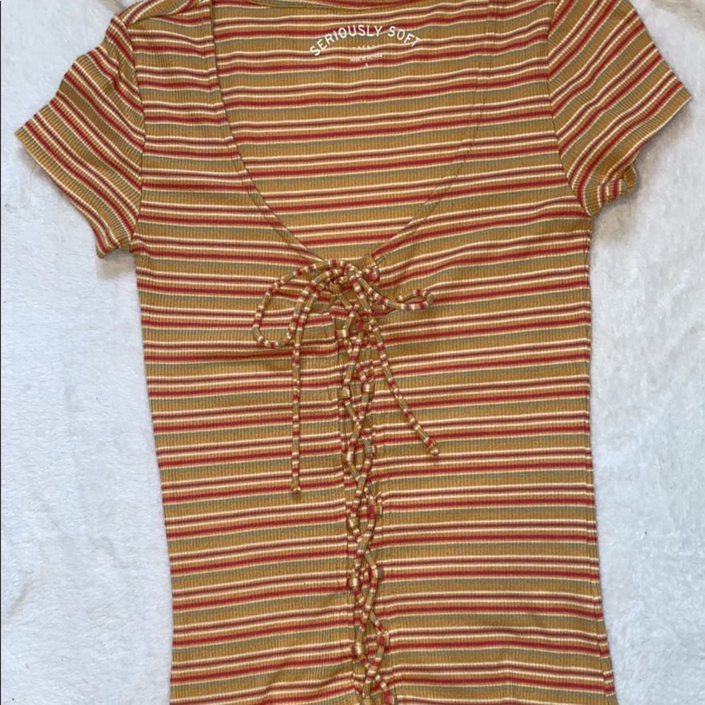 Aeropostale mustard striped tee shirt size S
